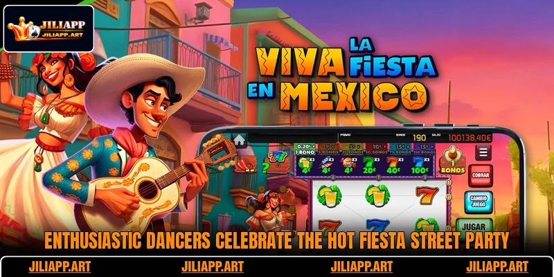 Enthusiastic dancers celebrate the Hot Fiesta street party